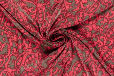 Feestkleding stoffen - Satijn stof - paisley - taupe rood - 22029-054