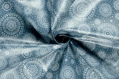 Polyester stof - Interieur- en gordijnstof - cyaan - 297322-T6 - Tafelzeil - mandala's - blauw - 1856-007