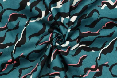 115gr/M² - Katoen stof - katoen satijn - dierenprint - petrol - 4096-006