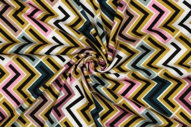 97% Viskose, 3% Elastan - Viscose stof - rosella stretch - geometric - mosterd - 4190-001