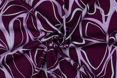 Paars - Viscose stof - rosella stretch - bloemen - paars - 4192-001