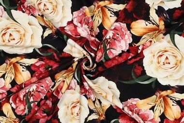 Bloemen motief stoffen - Viscose stof - radiance - digitaal bloemen - zwart - 4365-001