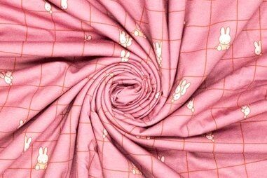 Geruite stoffen - Tricot stof - Nijntje Miffy - roze - 664014-10