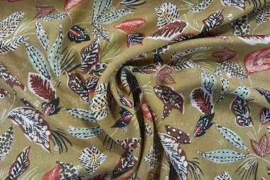 Uitverkoop - Polyester stof - chiffon lurex - bladeren - olijfgroen - 17464-219