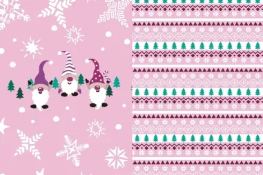 Weihnachten - French Terry - Panel - digital X-MAS - Gnome - rosa - 7002-110