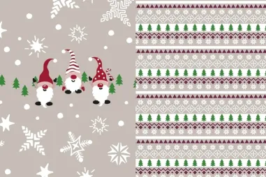 Weihnachten - French Terry - Panel - digital X-MAS - Zwerge - beige - 7002-520