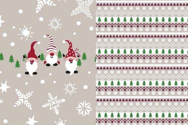 Weihnachtsmotiv - French Terry - Panel - digital X-MAS - Zwerge - beige - 7002-520