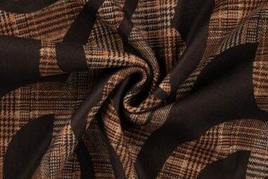 Zandbeige stoffen - Gebreide stof - glasgow digitaal - ruiten - bruin zand zwart - 22702-520