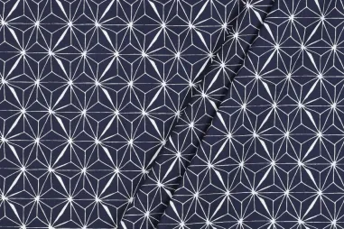 90% katoen, 10% polyacryl - Katoen met coating - abstract - donkerblauw - 5290-003