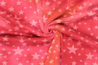 Oeko-Tex klasse 2 - Joggingstof - tie dye - sterren - roze oranje - 21182-440