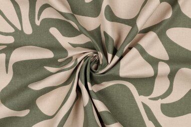 Legergroene stoffen - Canvas stof - vintage leaves - legergroen - 3009-002