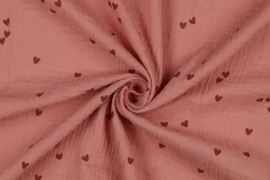 Babydeken stoffen - Hydrofiel stof - hartjes - blush - 3166-050