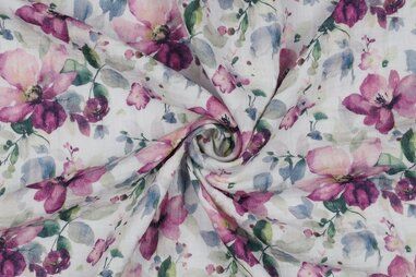 Bloemen motieven - Hydrofiel stof - digitaal bloemen - wit - 3205-001