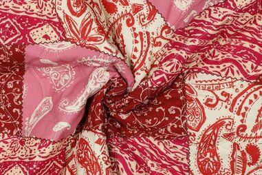 Gestepte voering stoffen - Doorgestikte stof - stepped patchwork - fuchsia - 3273-001