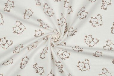 Babydeken stoffen - Flanel stof - katten - gebroken wit - 4093-012