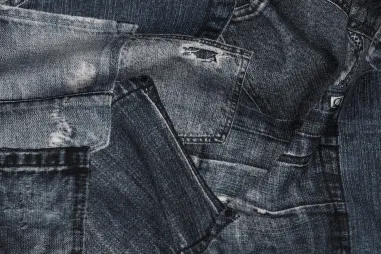 Jeans blauw - Tricot stof - digitaal jeans pockets - jeansblauw - 4106-007