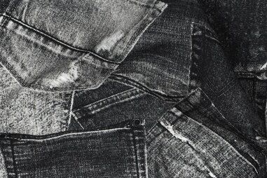 Donkergrijze stoffen - Tricot stof - digitaal jeans pockets - donkergrijs - 4106-012