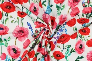 Jersey - Jersey - French Terry - digitale Mohnblumen - weiß - 4107-002