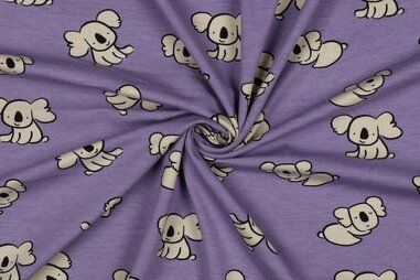 Paars - Tricot stof - koalas - paars - 4122-008