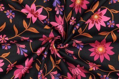 Füttern eines Kleidungsstücks - Baumwolle - Voile - Blumen - schwarz - 4141-001