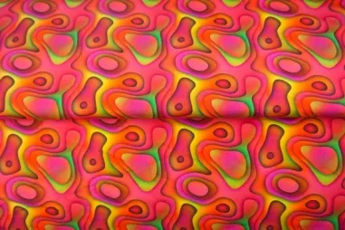 Stenzo stoffen uitverkoop - Tricot stof - French Terry - digitaal abstract - roze oranje - 24507-12