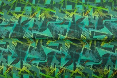 Oeko-Tex stoffen - Tricot stof - French Terry - digitaal abstract - groen multi - 24521-99