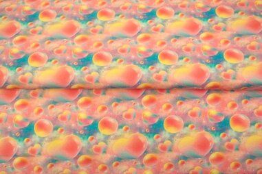 250gr/M² - Tricot stof - French Terry - digitaal bubbles - oranje multi - 24549-09