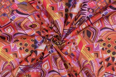 Verhees stoffen - Katoen stof - voile - digitaal abstract - oranje lila - 4187-001