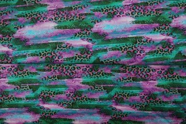 250gr/M² - Tricot stof - French Terry - digitaal panterprint - paars groen - 24974-14