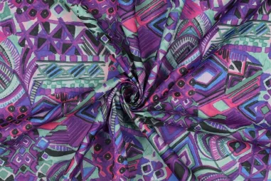 Abstract stoffen - Baumwolle - Voile - digital abstrakt - lila mint - 4187-005