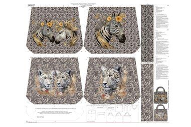 Tas panelen - Paneel stof - canvas paneel voor een tas - digitaal zebra en panter - zwart wit - 24760