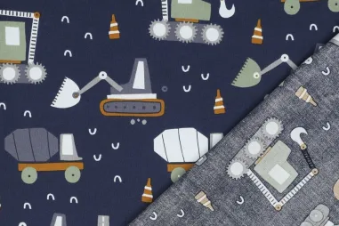 katoenen stoffen met print - Baumwolle - Popeline - Fahrzeuge - dunkelblau - 4197-004