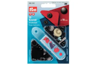 Drukknopen* - Prym-BB Naaivrijdrukknoop anorak 15 mm zwartgrijs (390.302) 