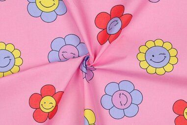Bloemen motief stoffen - Katoen met coating - bloemen - roze - 4168-002