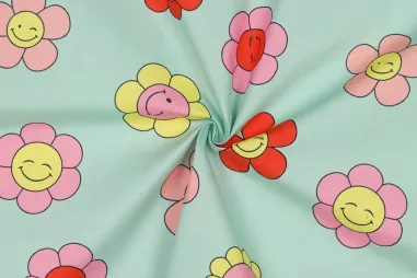 Gecoate katoen stoffen - Baumwolle mit Coating - Blumen - mint - 4168-006