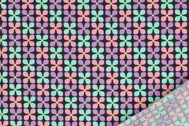 125gr/M² - Katoen met coating - fantasie bloemen - zwart lila mint roze - 4169-015
