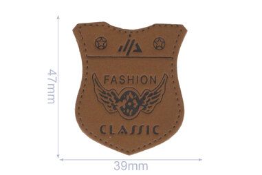 Applikationen - Applicatie label fashion classic schild 39x47 mm - bruin - 102-136