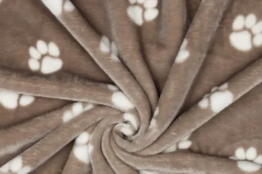 Fleece stoffen - Fleece stof - dog paw - beige - 2983-002