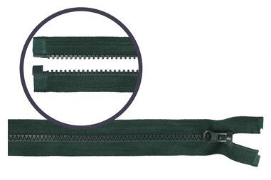 Ritsen - Deelbare kunststof rits donker groen met bloktand 35 cm (890)*