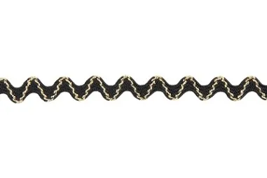 Zickzackband* - Zigzagband 8 mm - lurex - zwart goud - A1032.08