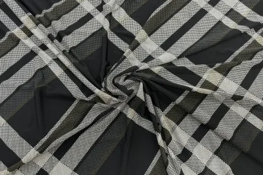 Velours de panne - hologram - wit - 3510-131 - Polyamide stof - travel - ruiten - zwart wit bruin - JT551