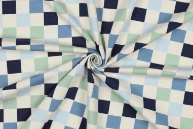 Witte stoffen - Tricot stof - blokken - blauw groen - 24/4128-012