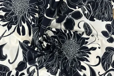 JT stoffen - Tricot stof - bloemen - donkerblauw - JT558