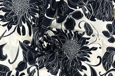 Tricot stoffen - Tricot stof - bloemen - donkerblauw - JT558