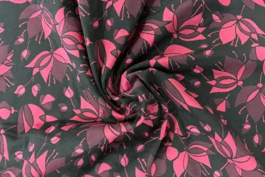 Uitverkoop - Stretch stof - bloemen - heel donker blauw fuchsia - JT572