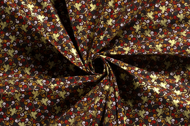 Kussen stoffen - Kerststof - katoen poplin - folie - donkerrood multi - 20746-018
