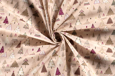 Lichtroze - Kerststof - katoen poplin - kerstbomen folie - lichtroze - 20760-014