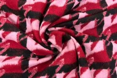 Strickstoffe - Pelzstoff - pied de poule - schwarz rot - NB814