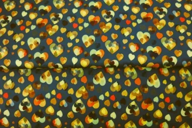 Stenzo stoffen uitverkoop - Tricot stof - French Terry - digitaal hartjes - grijs geel - 24508-15