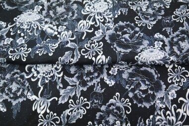 French Terry stoffen - Tricot stof - French Terry - digitaal bloemen - donkerpaars - 24557